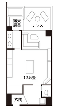 温泉露天風呂付きの和室（12.5畳）間取り